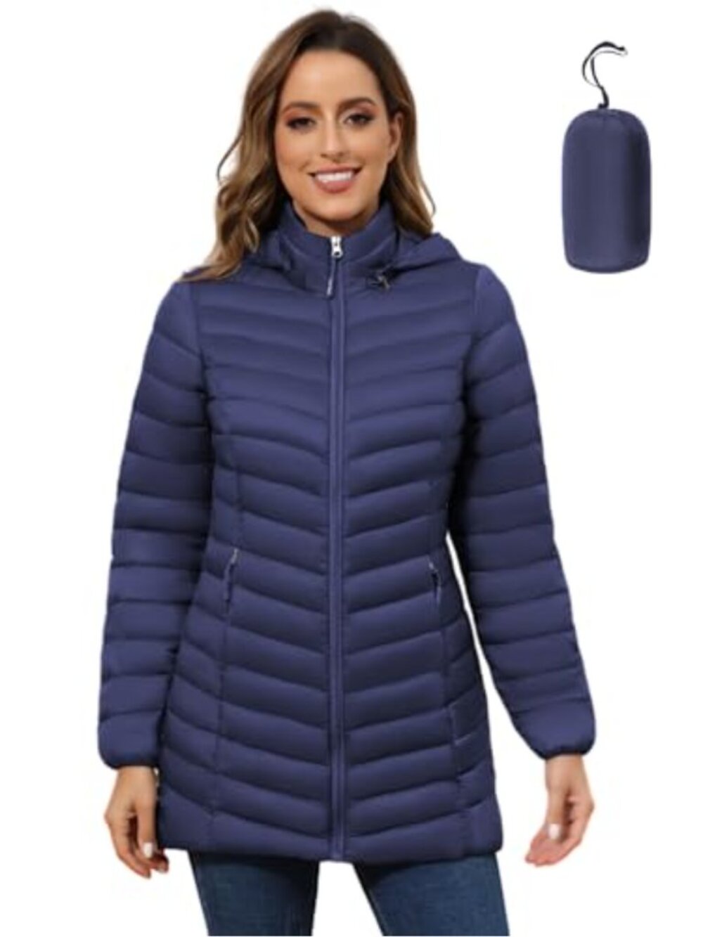 Women's Packable Puffer Jacket Lightweight Quilted Winter Coat Detachable Hood